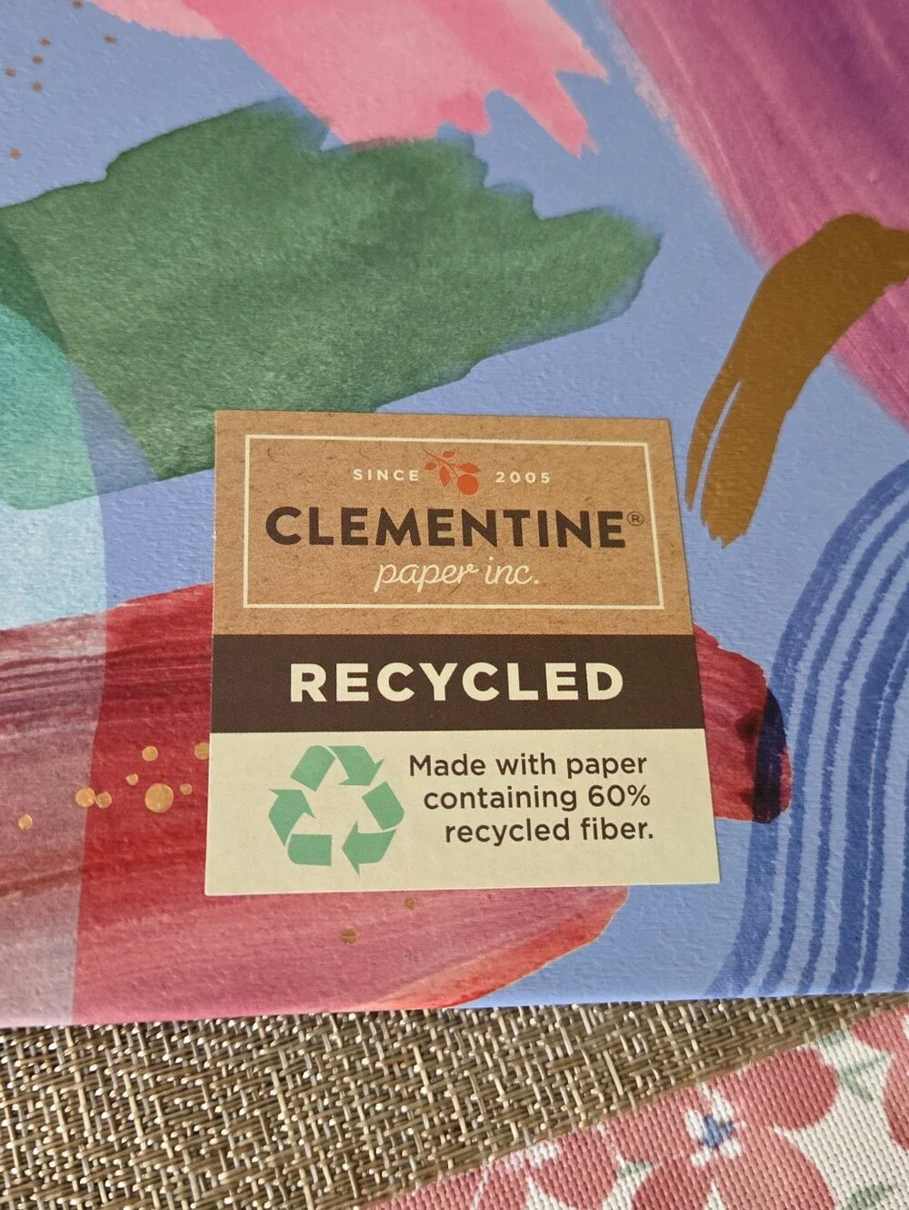 Clementine Recycled Spiral Notebook — Multicolor Abstract Cover & Pen Set